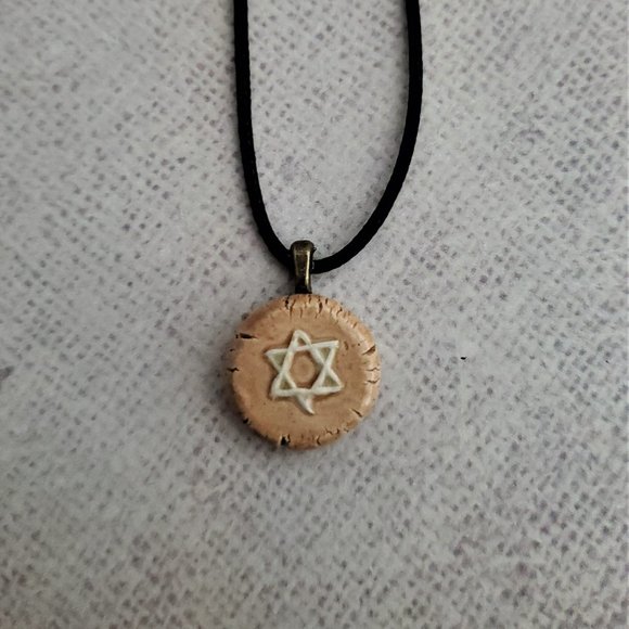 Handmade Ceramic Light Caramel Star of David Pendant Necklace - Picture 7 of 10